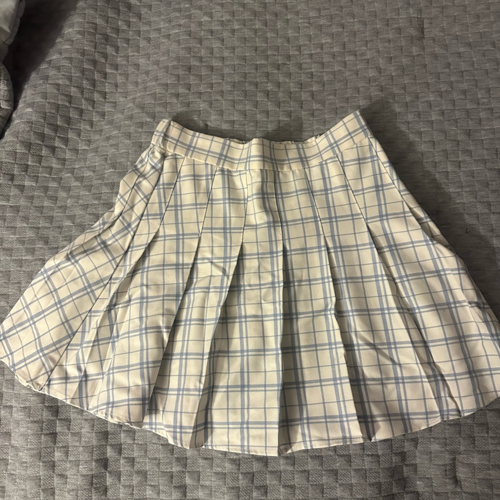 Garage cream and blue plaid mini skirt